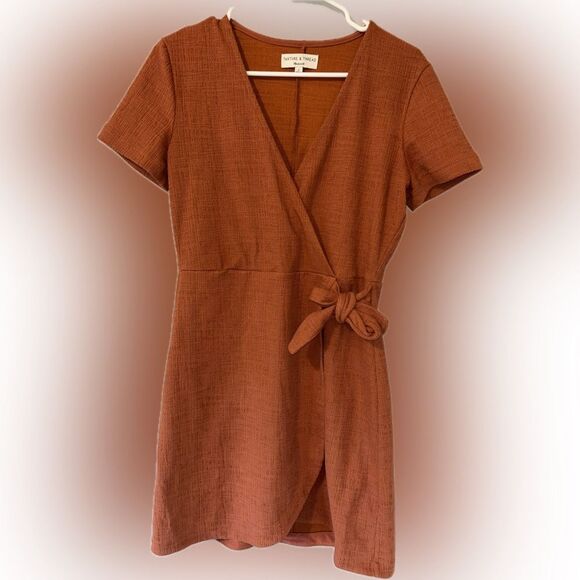 Madewell Texture & Thread Short Sleeve Side-Tie Mini Dress Burnt Clay Size Small - Picture 5 of 7